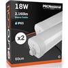 Eurocali 2 Plafoniere LED 60 cm 18W Impermeabile IP65 2160 lumen - Forma: Tubo - Luce Bianco Freddo 6500K - Fascio Luminoso 120°