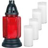 HS Candle - Lumino per tomba in vetro, circa 24 cm con 5 candele di ricarica