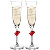 AMAVEL - Set 2 Flûte con Cuori Rossi sullo Stelo e Incisione - Motivo Cuori - Personalizzati con [NOMI] e [DATA] - Calici da Prosecco - Regalo di Nozze - Regalo di Anniversario - San Valentino