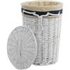 DVier SWWK-39WRd-a - Cesto per la Biancheria, in Vimini, Rotondo, Bianco, Coperchio, Rivestimento, Diametro 32 cm, Altezza 47 cm