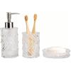BM Set Accessori Bagno in Vetro 3 Pezzi - Dispenser Sapone, Porta Spazzolino e Portasapone - Design Elegante e Moderno per Bagno e Toilette (Bianco)