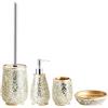 BM 6202 Set di Accessori da Bagno in Resina di Colore Oro Dorato Gold, Set Accessori Bagno Completo 4 Pezzi, Dispenser, Portaspazzolino, Portasapone e Portascopino