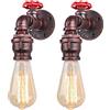 iDEGU 2 lampade da parete industriali, vintage, stile tubo, stile retrò, Art-Déco, lampada da parete per bar, cucina, ristorante, caffetteria, corridoio (rosso, rubinetto L)