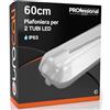 Eurocali Plafoniera 60 cm per 2 Tubi LED (Non Inclusi) Impermeabile IP65 in ABS/PS con Copertura Trasparente e Colore Grigio - Sostituzione Neon