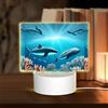 PHAYAH Luci notturne decorative rettangolari con motivo balene sotto il mare, con spina USB, lampada da tavolo con 3 modalità di illuminazione regolabili, per camera da letto, soggiorno, bar