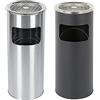 homewell Posacenere rotondo per esterni, in acciaio inox e laccato, per ufficio, con pattumiera e secchio interno, 30 l (argento, nero)