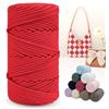 LEREATI Cordino per Borse Uncinetto, Corda Macrame 4mm x 150m Filo Macrame Corda in Poliestere, Fettuccia per Borse a Uncinetto Arazzo da Parete Maglieria Decorazioni Fai da Te (Rosso)