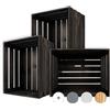 Creative Deco Set 3 x Cassetta Nera in Legno | 50 x 40 x 30 cm | Cassetta di Legno in Stile Vintage, Shabby | Scatola Porta Oggetti, Portafrutta, Cassette Decorazioni, Regali per la Decorazione DIY
