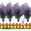 HBell 12 fasci di fiori artificiali da esterno, resistenti ai raggi UV, piante finte in plastica per interni ed esterni, piante da appendere, giardino, portico, finestra, casa, matrimonio, casa