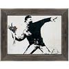 ConKrea Quadro su Tela Canvas INTELAIATO - con Cornice - Banksy - Arte Street Art - Lanciatore di Fiori - 50x70cm - Stile Country Nero Shabby - (cod.1644)