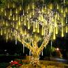 SUAVER Luce Natale LED Pioggia Luci, Impermeabili solare Luci decorative giardino con 30cm 10Tubi 360LED,luci a sospensione per giardino,alberi di Natale(Bianco caldo)