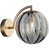 NICRX Applique con sfera in vetro Grigio da 150 mm, lampada da parete con globo in vetro con base dorata per comodino,Soggiorno,Camera da letto,Corridoio(Grigio)