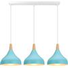 iDEGU 3 Luci Lampadario a Sospensione Retrò LED Lampada a Soffitto in Legna Metallo Moderna Lampada a Sospensione Stile Scandinavo Plafoniera per Sala da Pranzo Soggiorno Cucina (Blu, Barra)