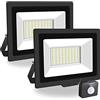 PICAA Faretto LED da Esterno, 2X 50W Faro da Lavoro a LED 6500K, luce di sicurezza LED con sensore di movimento, Proiettore da Costruzione per Campeggio, Riparazione Auto, Escursionismo e Pesca