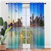 Hiseng 2 Pezzi Tende Voile Trasparente Interni, Decorativi Sheer Tenda per Camera da Letto Finestre Porta Cucina Soggiorno, 3D Vista Mare Stampa Semi Trasparente Tende (140x160cm,Resort)