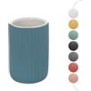Inbagno Portaspazzolini bagno da appoggio blu pastello cannettato in ceramica soft touch, bicchiere multiuso o porta penne, SPRING