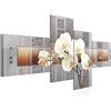 Runa Art Quadri Multipanello Orchidea Fiori Murale Soggiorno XXL 150 x 60 cm Grigio Beige Moderni 204645a