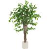ML DESIGN modern living ML Design - Pianta artificiale Ficus, 120 cm, piante artificiali grandi come vere, finte da interno con tronco in legno naturale, per interni ed esterni, facile da pulire, per soggiorno e ufficio