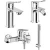 Inbagno Set Rubinetti Lavabo, Bidet E Vasca Con Doccino - Miscelatori Monocomando In Ottone Cromato Lucido Con Pilette Incluse - Design Moderno Linea Aurora