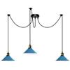 DC VOLTAGE Lampadario vintage retrò a 3 bracci, 195 cm, regolabile, con attacco a soffitto, E27, 60 W, paralume conico in metallo, luci a ragno per camera da letto (Blu)