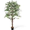 COSTWAY Albero di Fico Artificiale 160 CM, Pianta Finta da Interno con 1008 Foglie, Tronco Naturale in Legno, Vaso Robusto, Muschio Secco, Albero Finto per Casa, Ufficio, Soggiorno, Portico