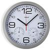 VERSA Pamuk Orologio da parete silenzioso per la cucina, per la cucina o il soggiorno con igrometro e termometro, Misure (A x L x l) 30 x 4,1 x 30 cm, Alluminio e vetro, Colore Bianco e grigio