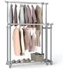 RELAX4LIFE Stand Appendiabiti con Ruote, Doppia Asta in Metallo con Altezza o Larghezza Regolabile, 4/6 Ruote Girevoli con 2 Bloccabili, Appendiabiti Robusto e Portatile per Lavanderia (Stile1)