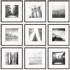 PHOTOLINI Set di 9 cornici per poster 30x30 cm con passe-partout 20x20 cm legno MDF rovere scuro, plexiglass infrangibile, da parete, accessori inclusi - per foto, immagini e poster