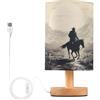Fuauuyl Lampada da tavolo da cowboy occidentale nera con porte di ricarica USB, lampade da comodino per camera da letto con paralume rotondo in tessuto di lino per soggiorno dormitorio camera da letto