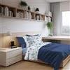 PENSIERI DELICATI Completo Letto 1 Piazza e Mezza 100% Cotone, Completo 180x300 Comprensivo di Lenzuolo Sotto, Lenzuolo Sopra e 1 Federa a due Volant, Made in Italy, Fantasia Sanderson Azzurro