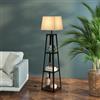HOMCOM Lampada da Terra Metallo MDF 3 Ripiani Ø42x166 cm Nero e Beige