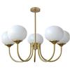 KCO Lighting Lampadario Sputnik Oro con Sfere Vetro Bianche,5 Luci E27 Plafoniera Soffitto Vintage, Lampadario da Soffitto Moderno Regolabile per Camera da letto Soggiorno Cucina