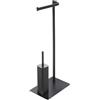 Inbagno Piantana Porta Rotolo E Porta Scopino Da Appoggio Per Bagno In Acciaio Nero Opaco Linea Style, L 16 x P 20 x H 71 Cm, Dotata Di 1 Braccio Con Fermo E Spazzola WC Con Contenitore