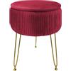 IlGruppone Pouf Rotondo in Velluto con Contenitore Portaoggetti Sgabello Toeletta Trucco Tavolino caffè Ripiano Legno Salotto Poggiapiedi con Gambe Color Oro - Bordeaux