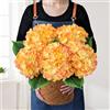 JINWOE Ortensie Artificiali in Seta, 5 Pezzi 50 cm Grandi Ortensie Artificiali in Seta Realistiche, Fiori Finti Completi per Bouquet Centrotavola da Tavolo Matrimonio Interno Casa (Giallo e Arancione)