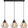 iDEGU 3 Luci Lampada a Sospensione Vintage Ø16CM Lampadario a Sospensione Industriale E27 Lampadario Metallo in Stile Gabbia Geometrica Lampada da Soffitto per Cucina Soggiorno (Barra a Soffitto)