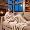 INTRECCI Morbida Coperta Tv Con Maniche, Plaid Coperta Indossabile Con Maniche In Microfibra Tinta Unita (Crema)