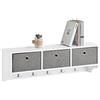 SoBuy Appendiabiti da Parete Portachiavi da Muro Ingresso Appendini da Muro con 5 Ganci Appendiabiti e 3 Cestini in Tessuto Pieghevole, Mobile Ingresso Appendiabiti Bianco, 100x20x31cm, FRG282-W