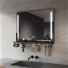 SIRHONA Specchio da bagno 80 x 60 cm con bordo di stoccaggio, specchio anti-appannamento con illuminazione, dimmerabile e 3 colori regolabili, scatola di trucco, piccolo supporto, memoria, CRI>90