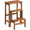 Mottiwood Sgabello con Ribalta, 3 Gradini, Colore Noce, Richiudibile, Antiscivolo, Salvaspazio, Legno Faggio, Dimensioni: 37 x 42.5 x 58 cm