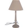 Way Home Store Lampada da Tavolo Stile Shabby Chic con Base Rotonda in Legno Diametro 11 cm e Paralume in Tessuto Beige Ø 22 cm - Elegante Lampada da Comodino o Salotto
