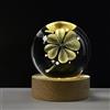 Yabound Sfera di Cristallo da 60 mm, Quadrifoglio Portafortuna, Lampada da Notte in Vetro con Base in Legno, Pallina da Cristallo Piccoli Regali per Bambini Amici Coppia Compleanno Festival