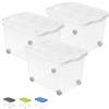 VIRSUS 3 Contenitori Multiuso con Ruote 732, misura 60x40x36 cm e capacità 55 Lt, Porta biancheria Trasparente, Organizer con coperchio, box salvaspazio per Scarpe, Vestiti, Giocattoli (Bianco)