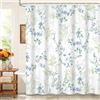 Kzzfqxb 183x183cm Tende da doccia floreali bianche e blu con ganci, foglie verdi erbe fiori selvatici rami impermeabili occluse per il Vasca, elegante tessuto in poliestere per Bagno