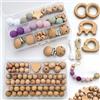 Artlatu Set di 115 perline in legno macramè, 102 perline in legno, 12 pezzi, 20 mm, 4 clip in legno, 20 m, per fai da te, fai da te, artigianato, macramè