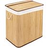 WohnDirect Cesto per il bucato con coperchio e scomparto - robusto contenitore per il bucato in bambù - cesto per il bucato naturale con sacchetto per il bucato, lavabile - 100% bambù - 72 litri