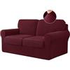 BXFUL Copridivano Elasticizzato con Schienali Separati E Cuscini Seduta, Copridivano Antiscivolo con Fascia Elastica, Proteggi Mobili Jacquard (2 Posti,Vino rosso)