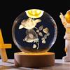 Generic Sfera di cristallo 3D con luce notturna, base in legno, sfera di vetro con luce notturna, spazio espositivo a LED per fantasia, camera da letto e decorazione per ufficio. (Fiori rosa)