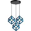 iDEGU 3 Luci Lampadario a sospensione moderno a Forma di Cubo Stile Geometrico E27 Lampada da Soffitto Vintage in Metallo per camera, soggiorno, sala da pranzo - 16cm (Blu, 30CM Base)