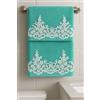 Corredocasa Coppia Asciugamani Bagno per Viso e Ospite, Made in Italy - Soffice Spugna di Cotone con dettagli in Macramè con Manifattura Italiana di Alta Qualità - 60x110cm e 40x60cm (Verde Acqua)